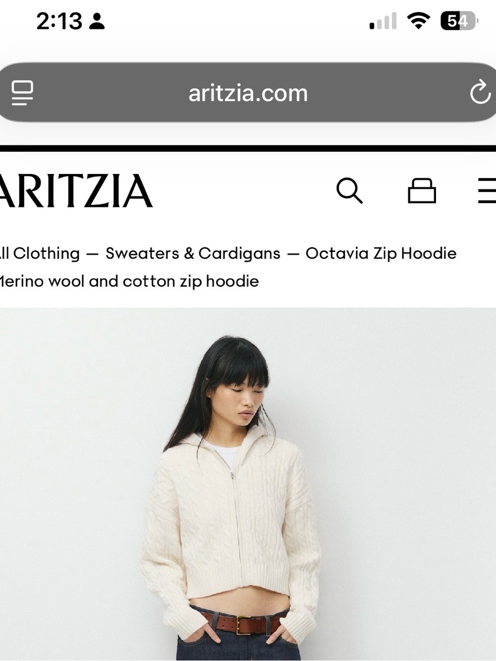 Aritzia Cream Cable-Knit Zip Hoodie